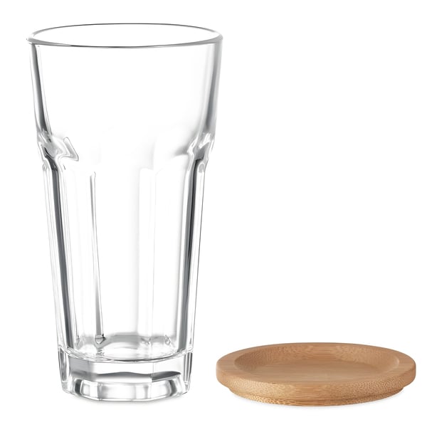 Reusable Glass Tumbler with Bamboo Lid and Coaster