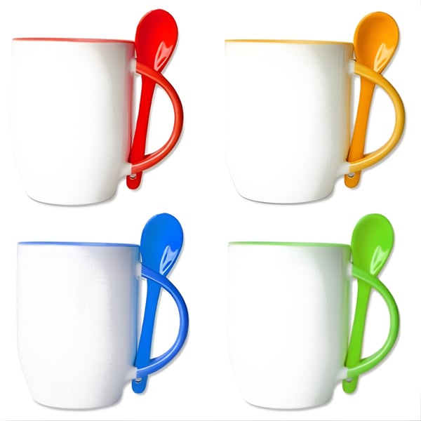 ספל קרמיקה עם כפית להדפסת סובלימציה, 300 מ"ל