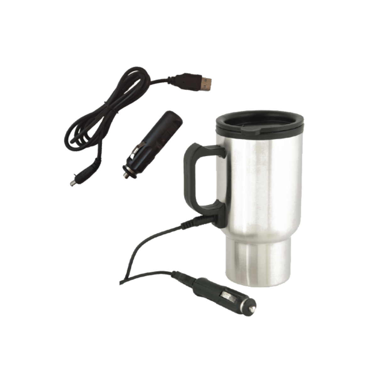 כוס תרמית נירוסטה עם שקע מצת ו-USB, 480 מ"ל