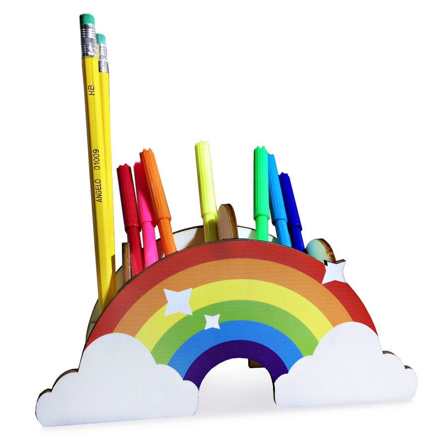 קופסת אחסון מעץ עם תאים לכלי כתיבה