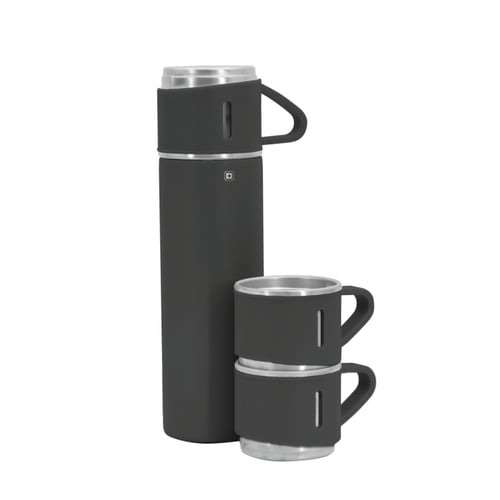 שחור/Black - תרמוס חצי ליטר+ 3 כוסות באריזת מתנה מהודרת