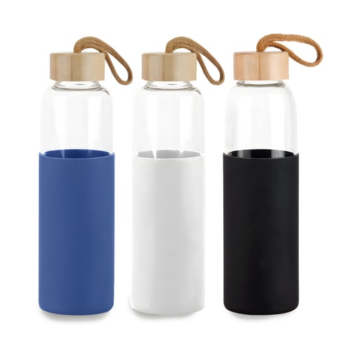 בקבוק זכוכית רב-פעמי עם חבק סיליקון - בנפח 550 מ"ל