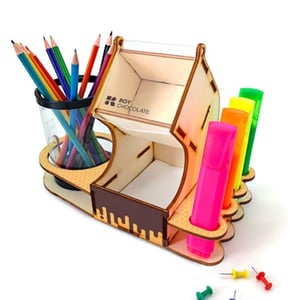Children's Wooden Organizer with Stylish Stationery