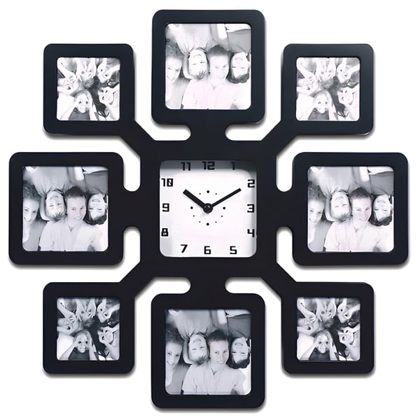 Flower Design Wall Clock with 8 Photo Frames