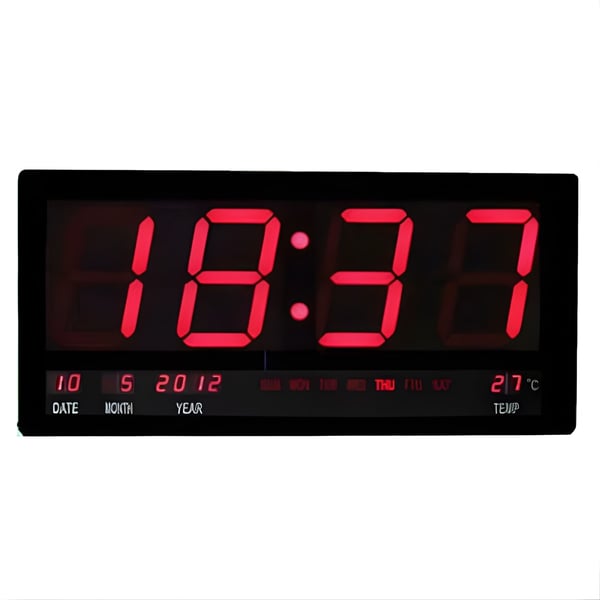 שעון קיר דיגיטלי עם תצוגת LED אדומה