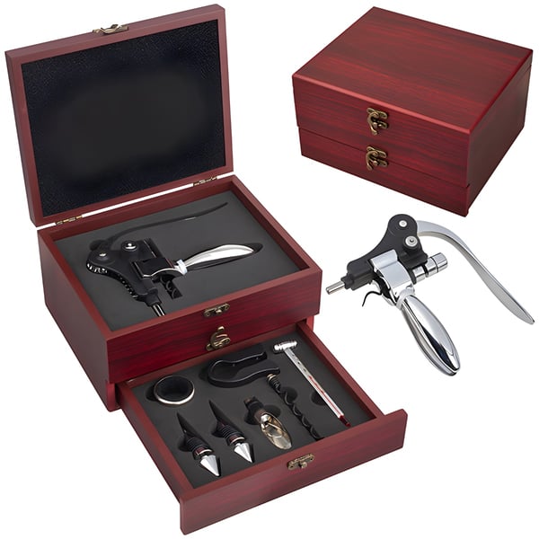 Luxury Wine Opener Push-Up Set with 7 Premium Accessories