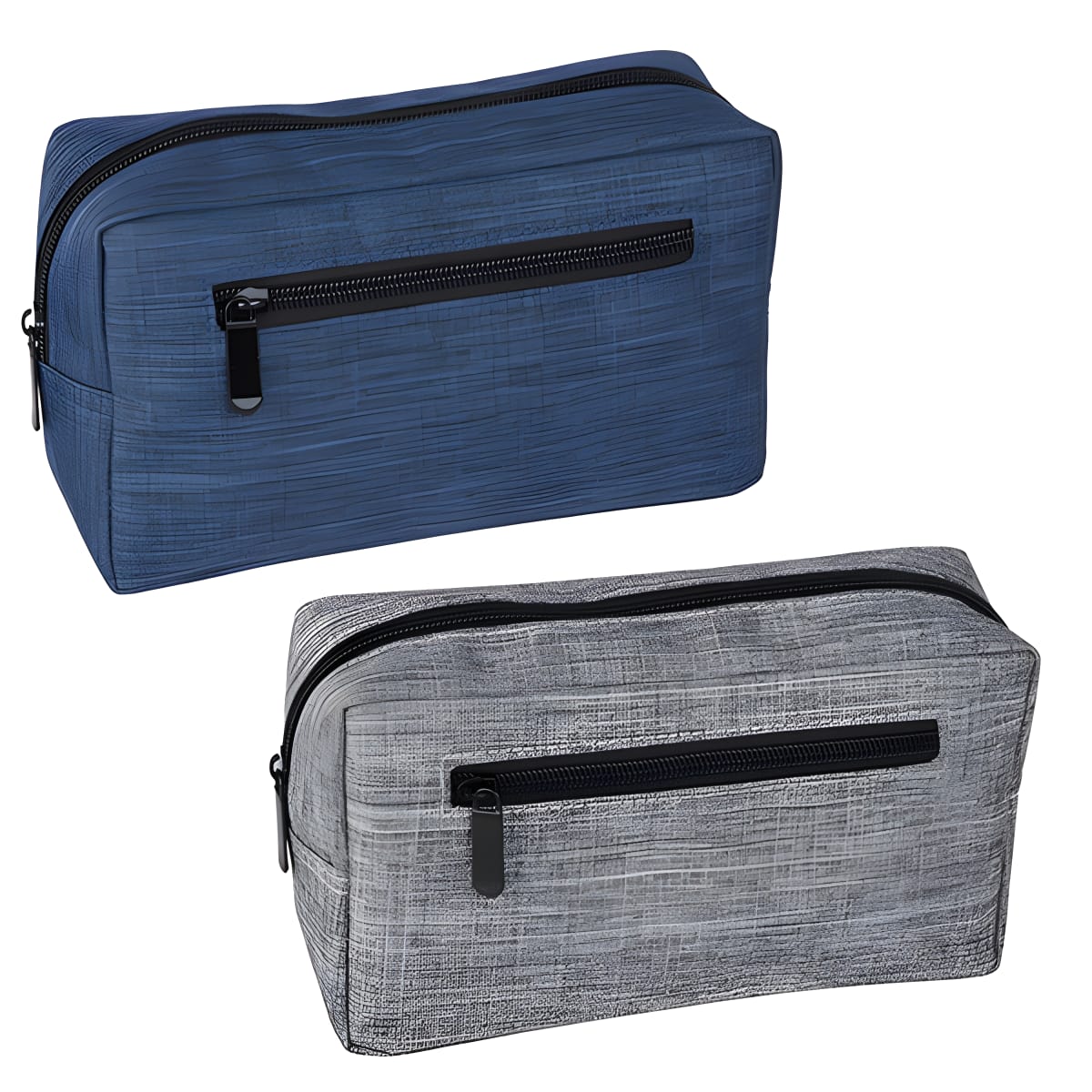 תיק כלי רחצה עם כיס רוכסן קדמי - לבחירה בצבעים אפור וכחול