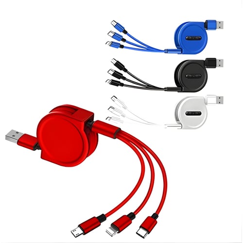 כבל טעינה קפיצי אוניברסלי מהיר 3 ב-1 - 2.4A בגלגלת