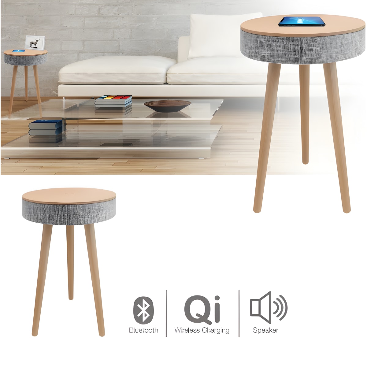 שולחן יוקרתי עם רמקול בלוטות' והטענה אלחוטית מבית PURE ACOUSTICS