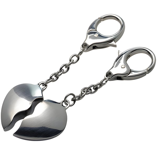 Pair of Metallic Heart-Shaped Keychains for Couples