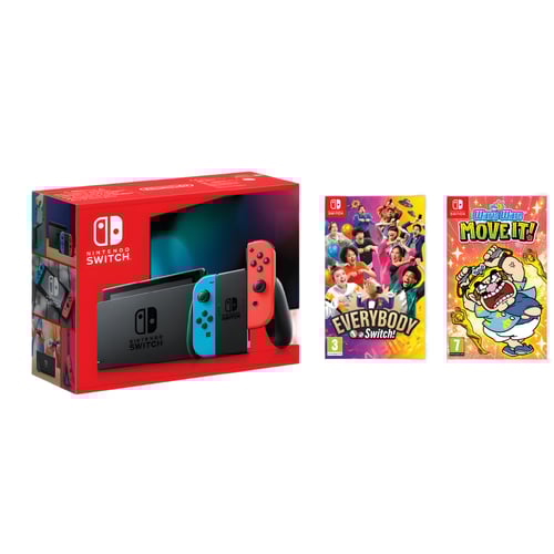 חבילת Nintendo Switch עם ג’וי-קון כחול ואדום, מגן מסך ומשחקים עם מנוי שנתי