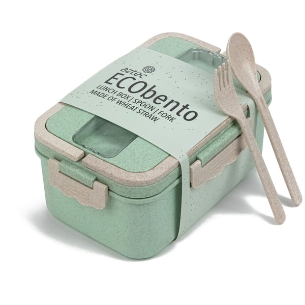 Eco-Friendly Green Lunch Box with Compostable Cutlery