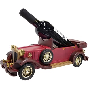 מעמד לבקבוק יין בצורת מכונית עץ וינטג' בגוון מהגוני