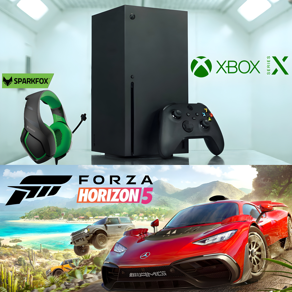 חבילת גיימינג מושלמת: קונסולת Xbox Series X עם Forza Horizon 5 ואוזניות SPARKFOX