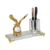 Golden Crystal Eagle Stand with Pen Holder on Globe
