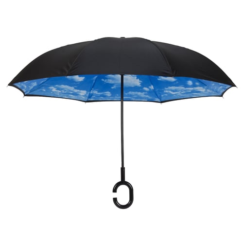 מטריה הפוכה עם הדפס שמיים - עמידה לרוחות