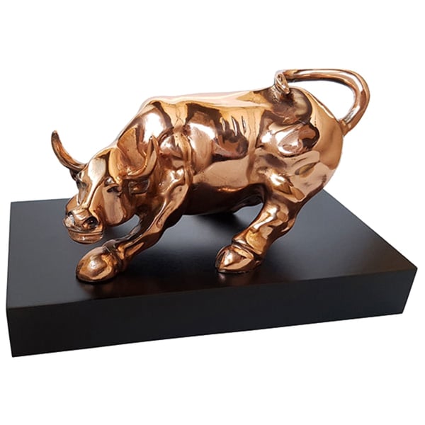 Luxury Bronze Bull Sculpture on Wooden Base
