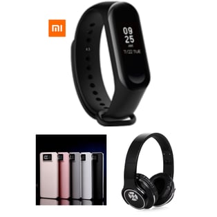 מארז גאדג'טים כולל: שעון חכם, אוזניות בלותות' ורמקול, וסוללה לנייד