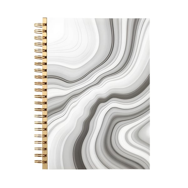 מחברת ספירלה מעוצבת בשיש שחור ולבן