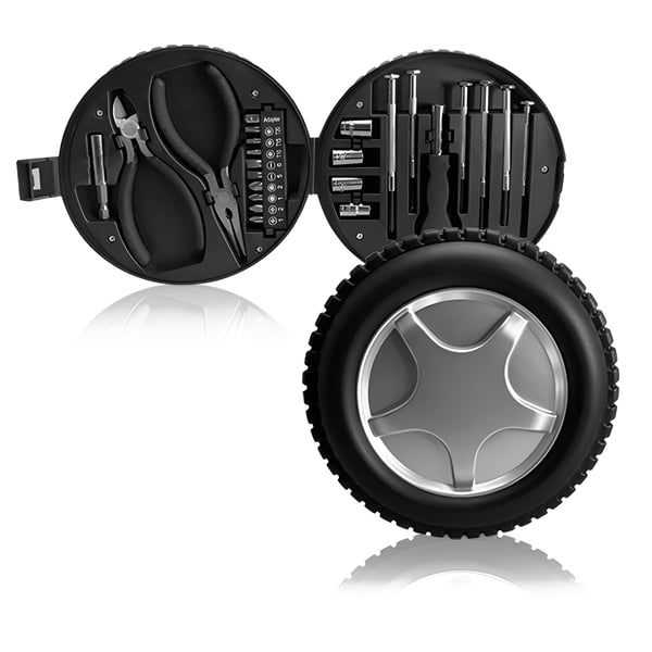 Multifunctional Tool Kit in a Unique Tire-Shaped Case