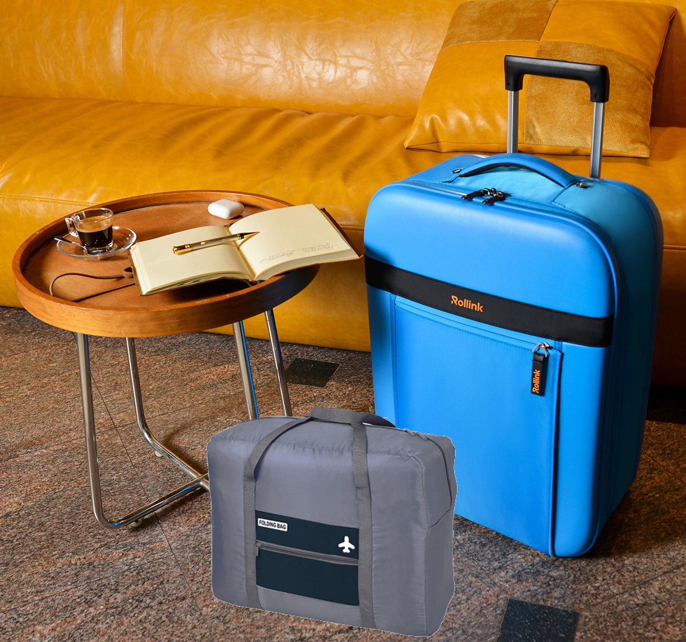 מארז נסיעות חכם Rollink: מזוודה מתקפלת ותיק פאוץ'