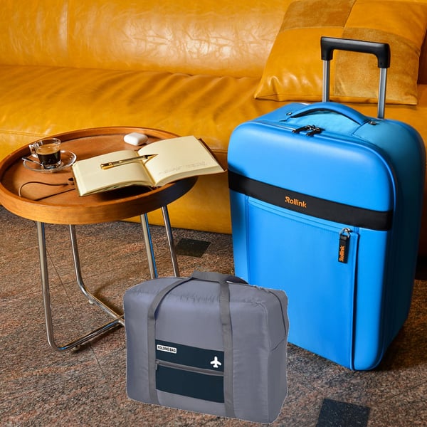 Smart Travel Set by Rollink: Foldable Suitcase & Pouch Bag