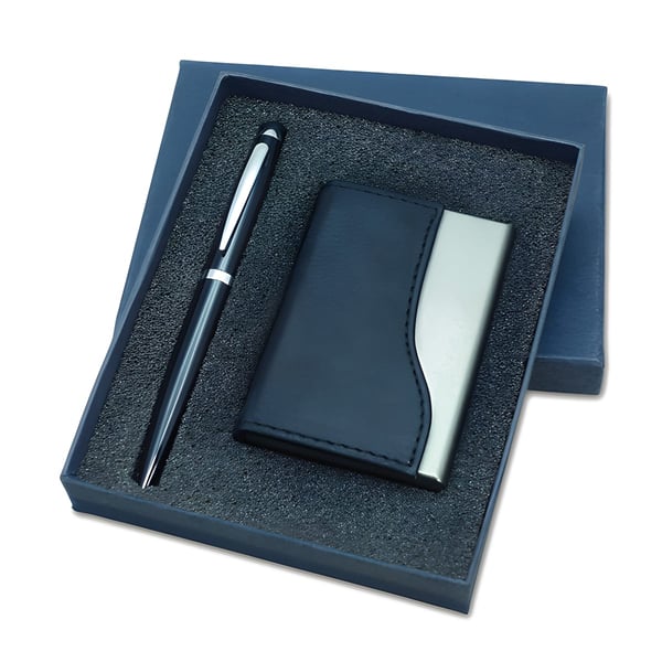 סט מפואר קופסת כרטיסי ביקור ועט כדורי