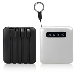 מטען נייד עוצמתי 10,000 mAh עם כבלים מובנים ותאורת חירום