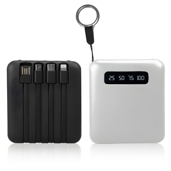 מטען נייד עוצמתי 10,000 mAh עם כבלים מובנים ותאורת חירום