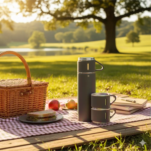 תרמוס יוקרתי חצי ליטר עם 3 כוסות באריזת מתנה
