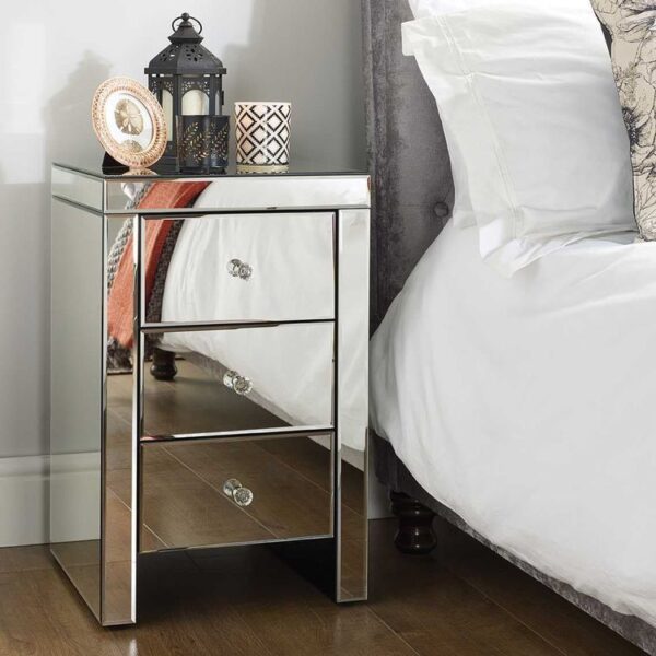 Luxury Nightstand with 3 Drawers and Crystal Mirrors