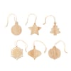 Set of 6 Oak Wood Christmas Pendants with Linen Rope