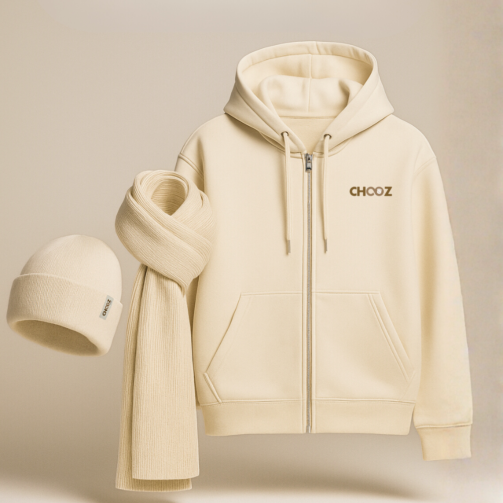 מארז חורפי הכולל קפוצ'ון פרימיום, כובע וצעיף