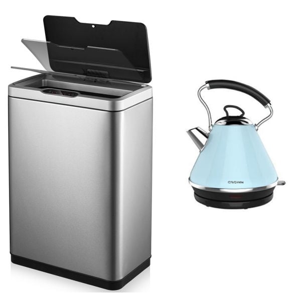 Electric Kitchen Set: Smart Bin 45L & Stainless Steel Kettle