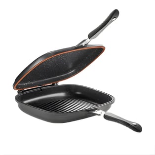 מחבת גריל כפולה 32 ס"מ עם תחתית אינדוקציה ויכולת ציפוי שיש