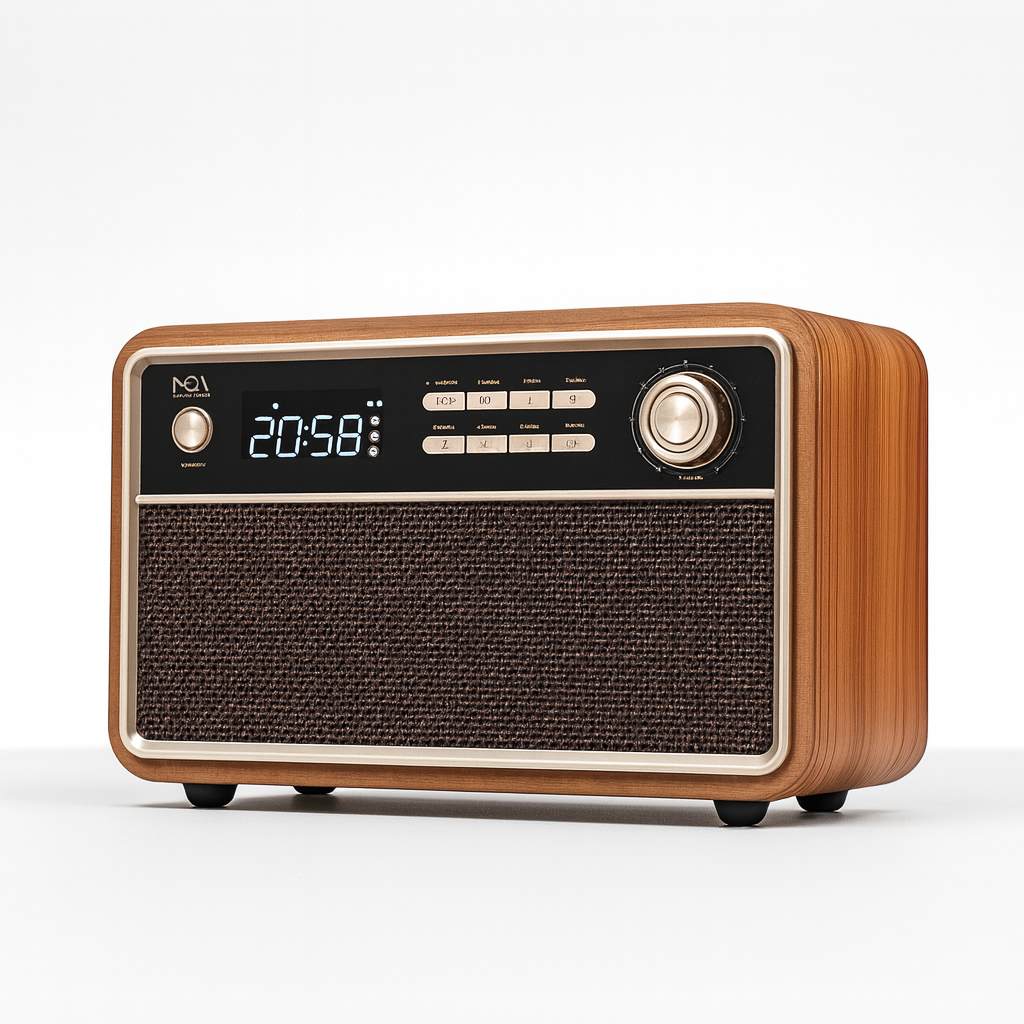 רמקול בלוטוס ורדיו בעיצוב וינטג' עם טווח רחב