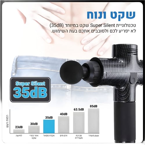 אקדח עיסוי CARBON מקצועי עם מנוע BRUSHLESS וכפתורים טאצ'