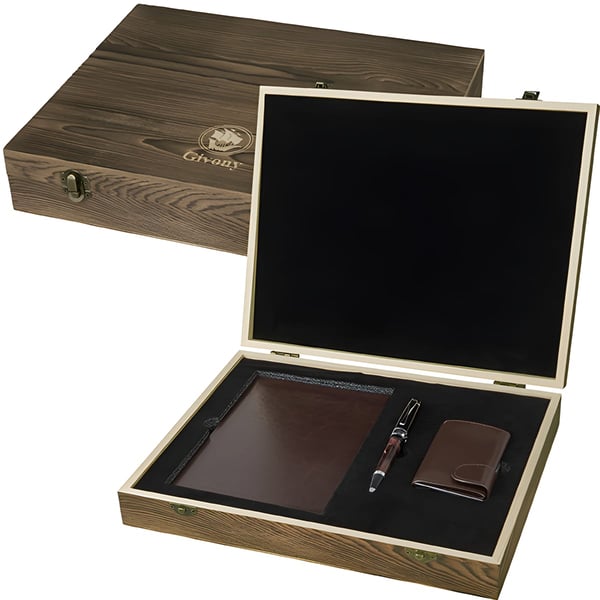 Luxury Wooden Gift Set with Notebook, Wallet & Pen by Gevoni
