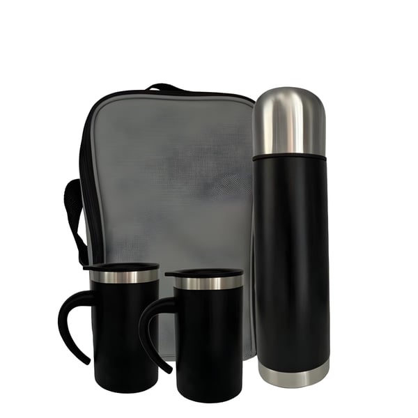 Premium Black Thermos Set with 2 Mugs 750ml