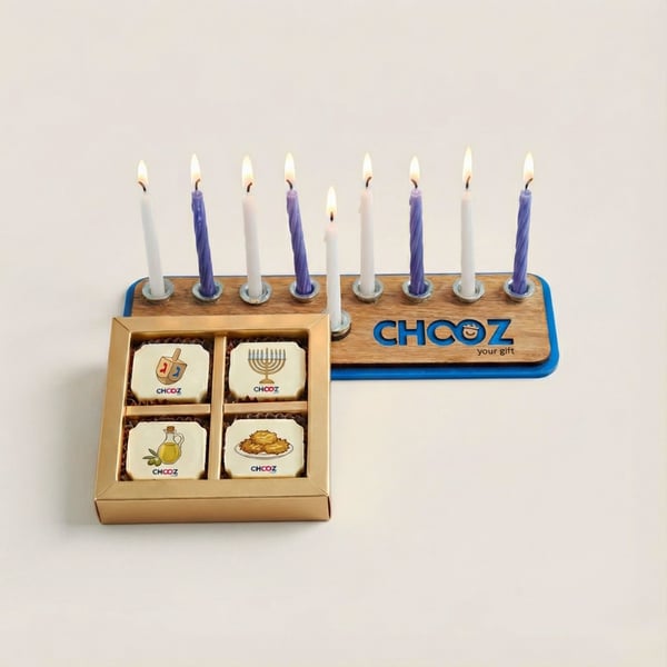 Festive Set with Branded Menorah and Gourmet Pralines