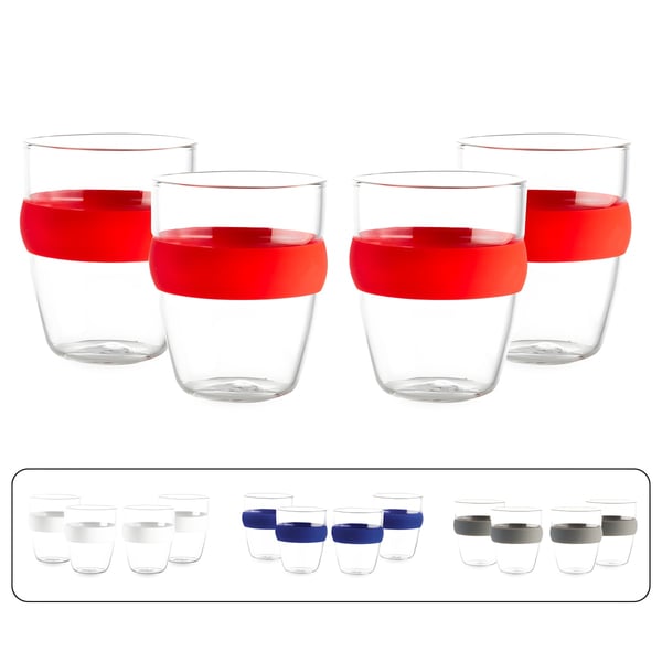 סט כוסות זכוכית עם חבק סיליקון צבעוני - אינדונזיה