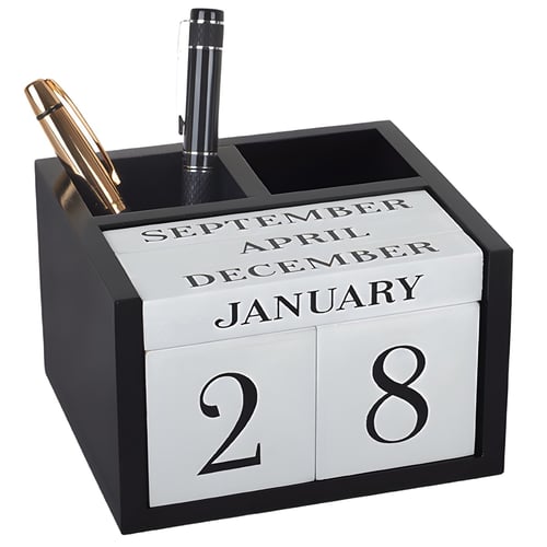 מעמד לוח שנה עם 2 כוסות לעטים ומדפים שימושיים