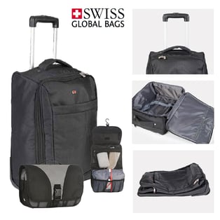 מארז נסיעות קומפקטי עם מזוודה SWISS FLAT ותיק רחצה יוקרתי