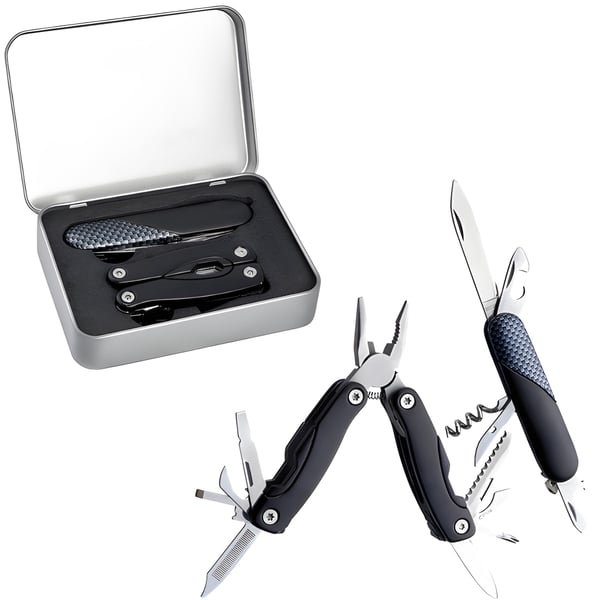 Black Multi-Tool and Pliers Set in Aluminum Case