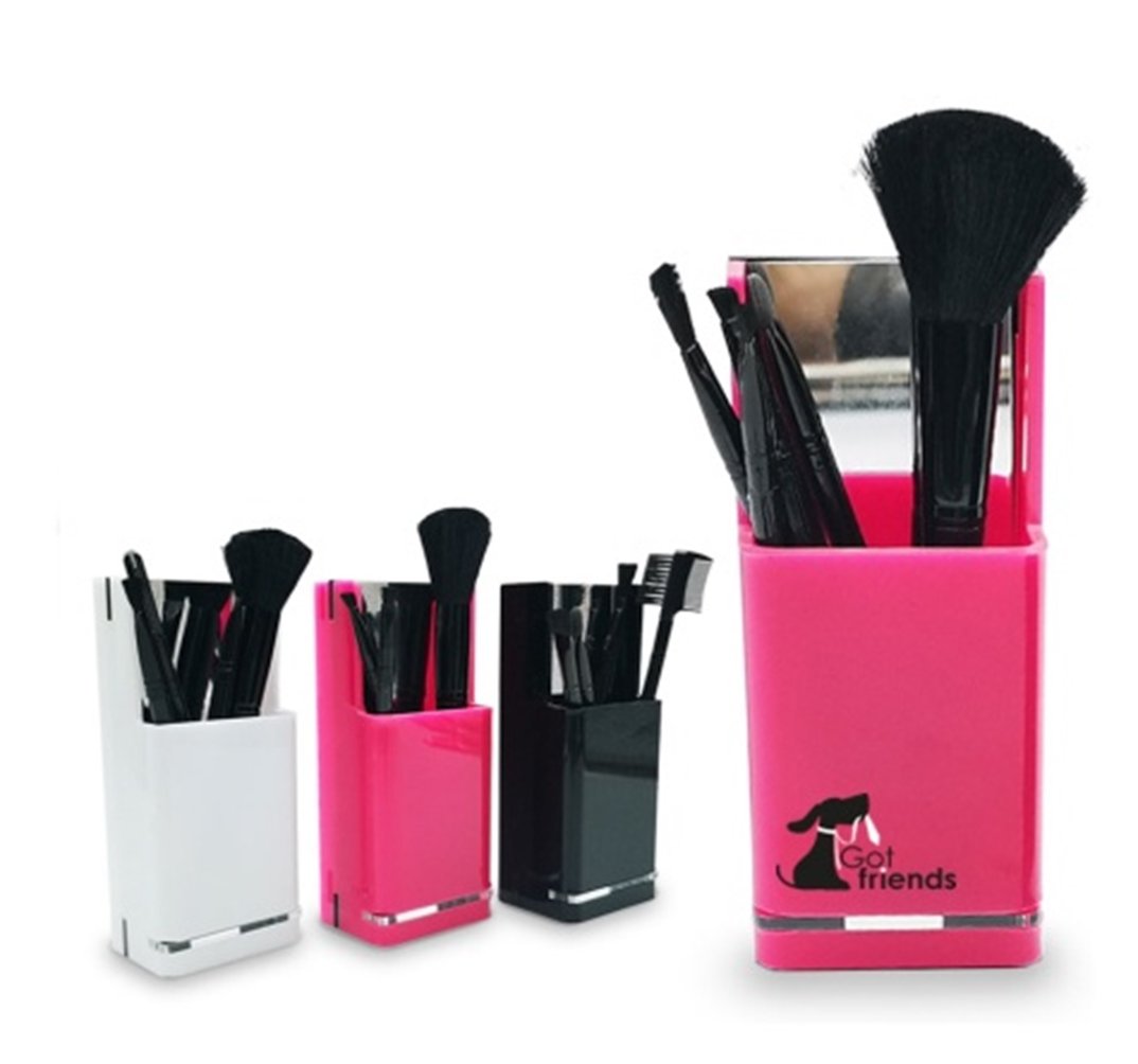 סטנד למברשות איפור עם מראת זכוכית