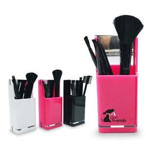 סטנד למברשות איפור עם מראת זכוכית