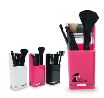 סטנד למברשות איפור עם מראת זכוכית