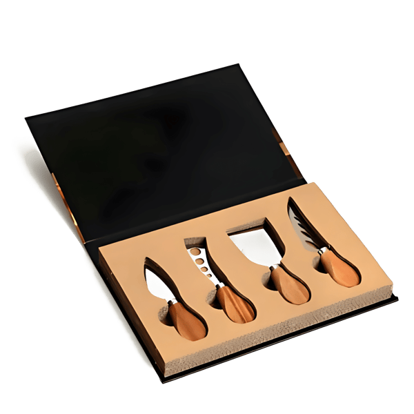 סט ארבע סכינים לחיתוך גבינות במארז מעוצב בצורת ספר