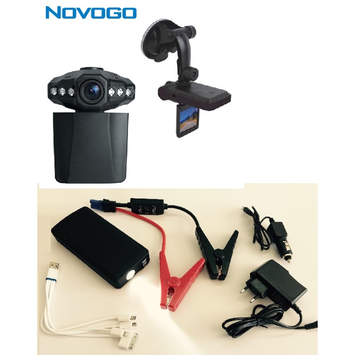 סט מצלמת רכב HD ומטען חירום 6000mAh