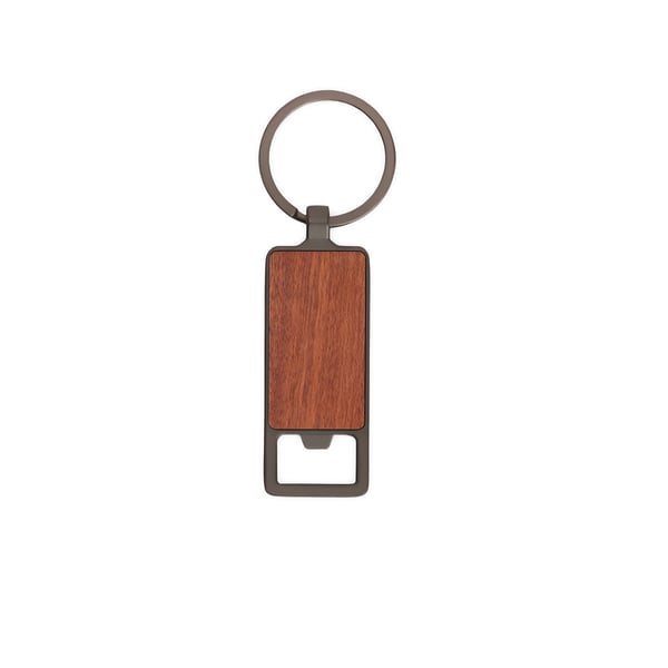 Metal Keychain with Bottle Opener and Bamboo